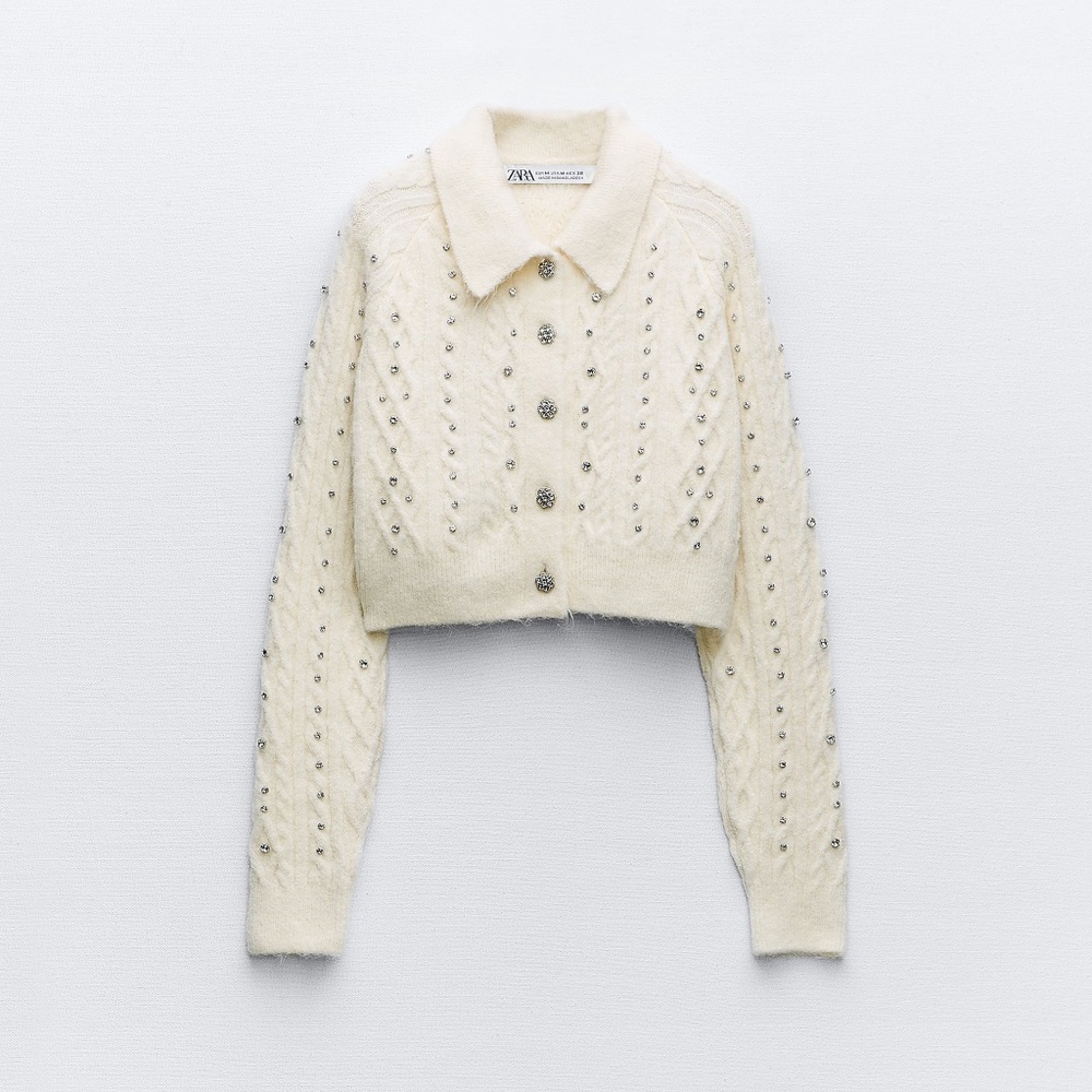 ZARA BEADED CROP KNIT CARDIGAN NWT SET (MEDIUM)